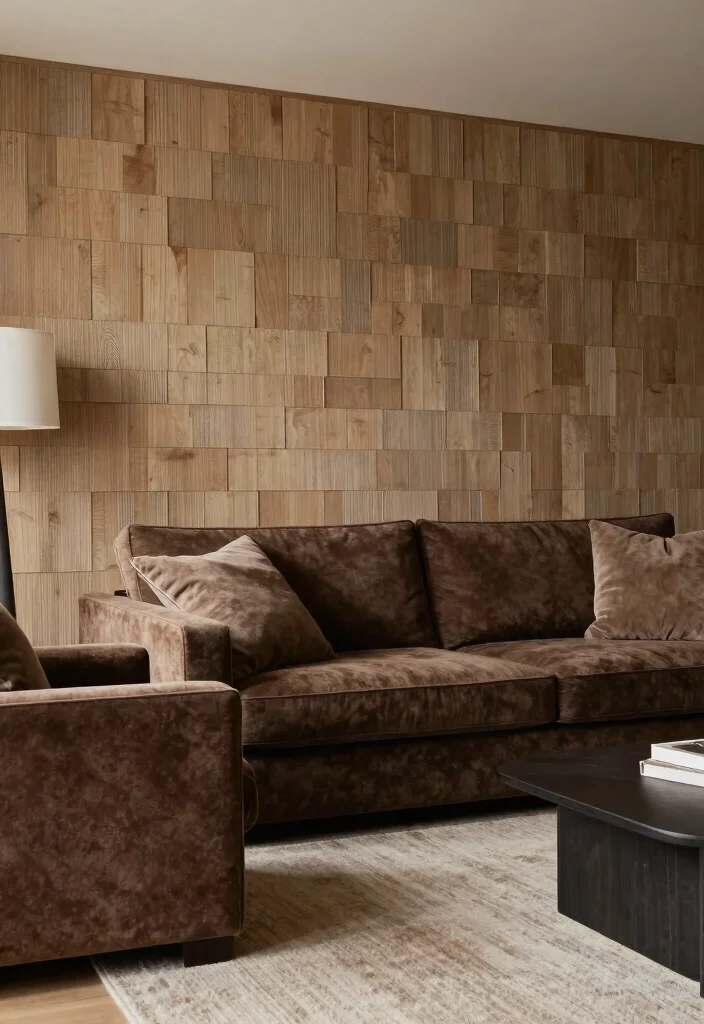 18 Dark Brown Furniture Living Room Decor and Interior Design Ideas - 16. Textured Wall Treatments 1