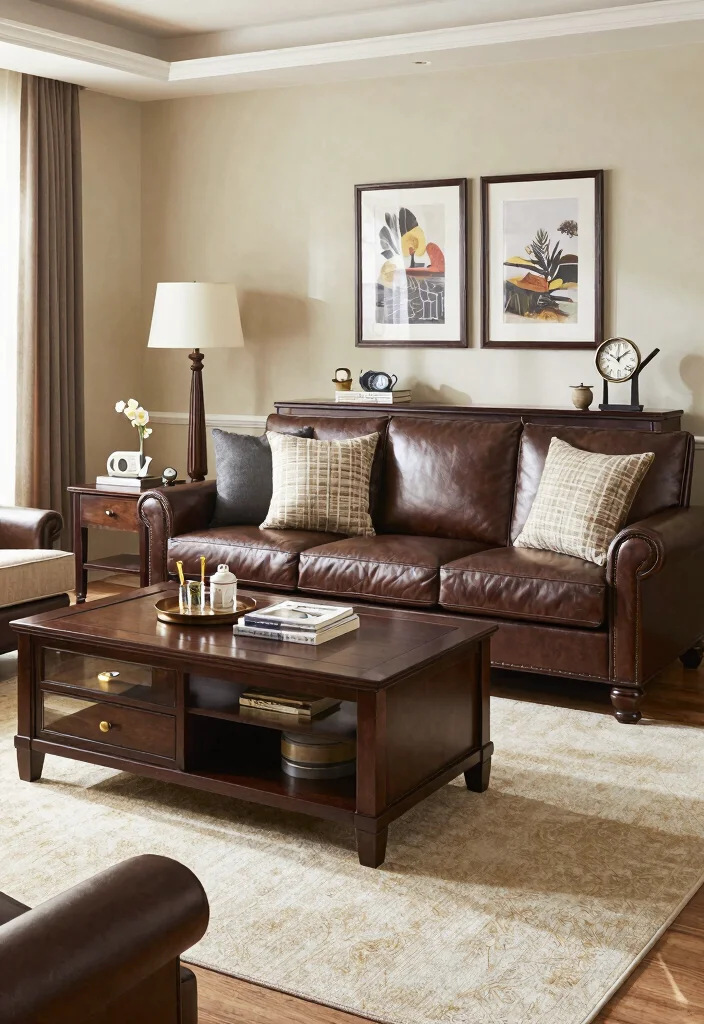 18 Dark Brown Furniture Living Room Decor and Interior Design Ideas - 18. Cohesive Styling 1