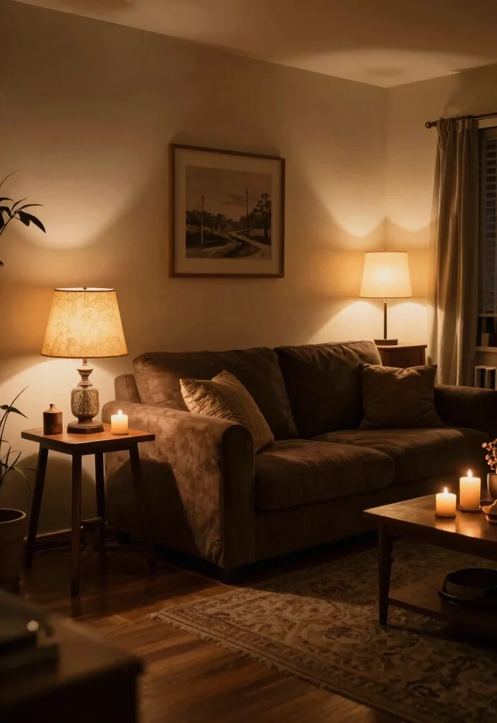 18 Dark Brown Furniture Living Room Decor and Interior Design Ideas - 6. Cozy Lighting Options 1