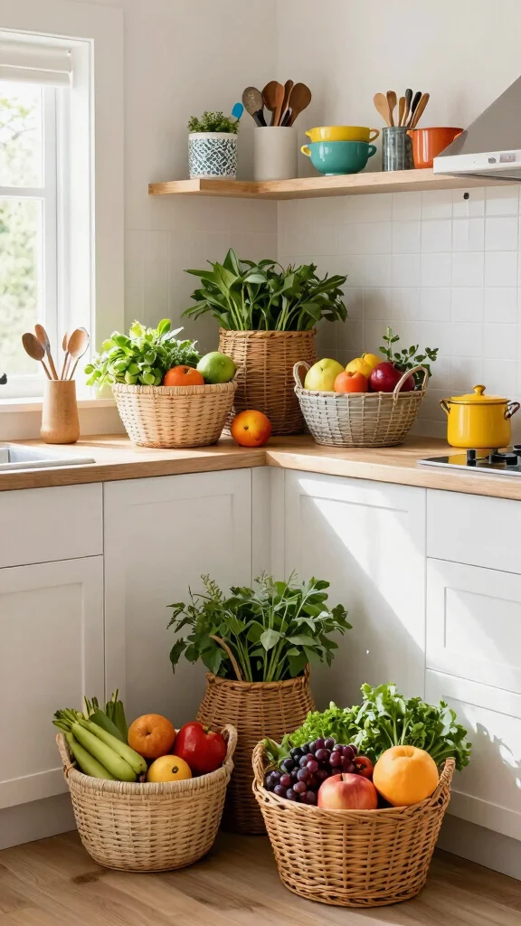 18 Kitchen Corner Design Ideas: Maximize Unused Space - 10. Use Decorative Baskets for Storage 1