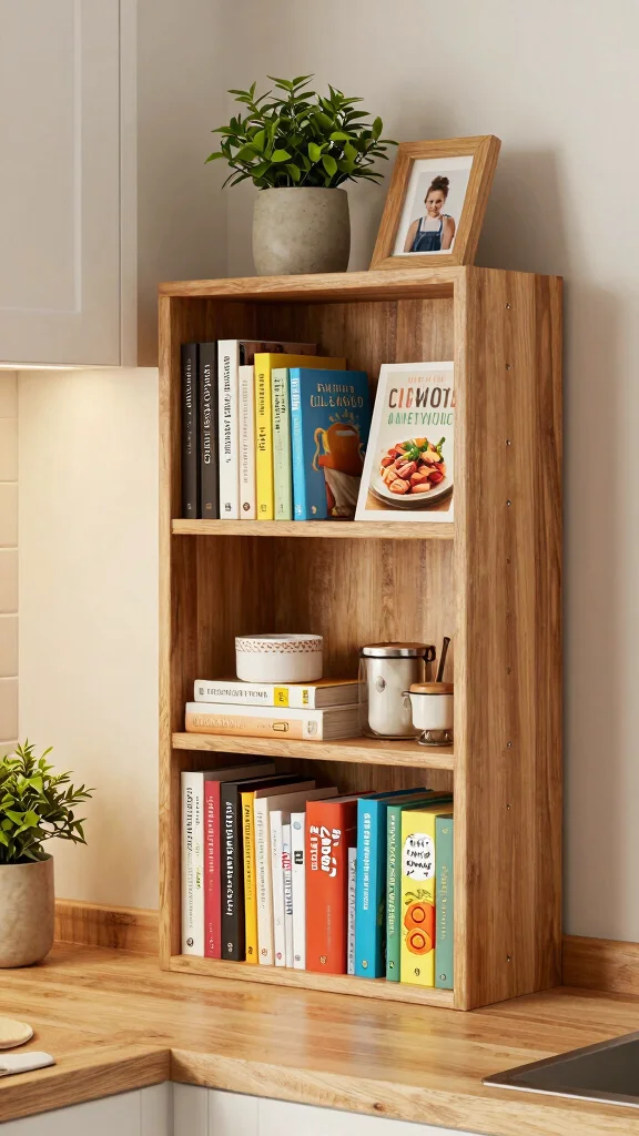 18 Kitchen Corner Design Ideas: Maximize Unused Space - 14. Stylish Corner Rack for Cookbooks 1