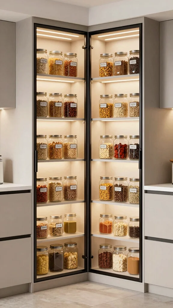 18 Kitchen Corner Design Ideas: Maximize Unused Space - 5. Corner Pantry with Glass Doors 1