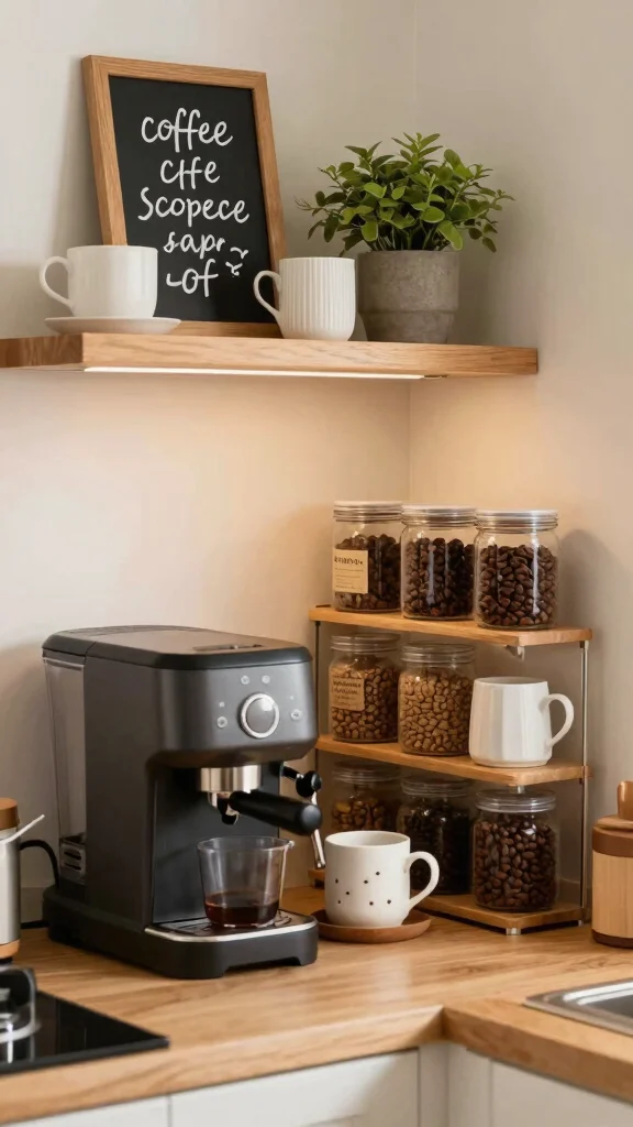18 Kitchen Corner Design Ideas: Maximize Unused Space - 9. Mini Coffee Station in a Corner 1