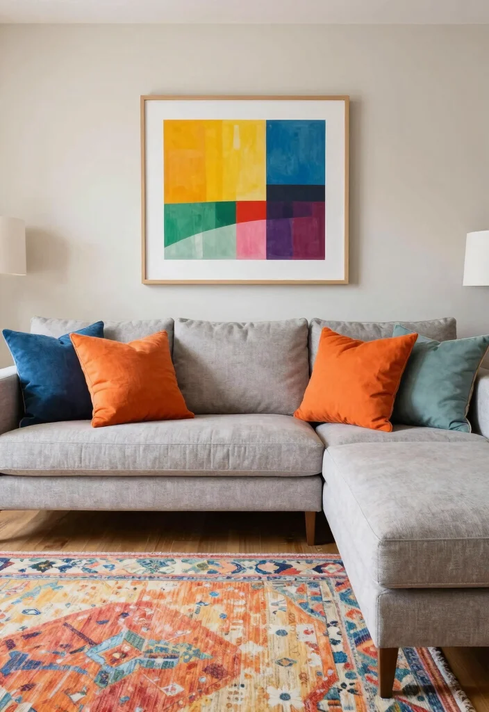 18 L-Shape Couch Living Room Layout and Furniture Arrangement - 10. Statement Pillows: Pop of Color 1