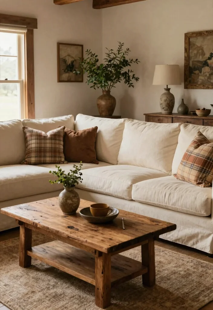 18 L-Shape Couch Living Room Layout and Furniture Arrangement - 12. Rustic Charm: Farmhouse Style 1