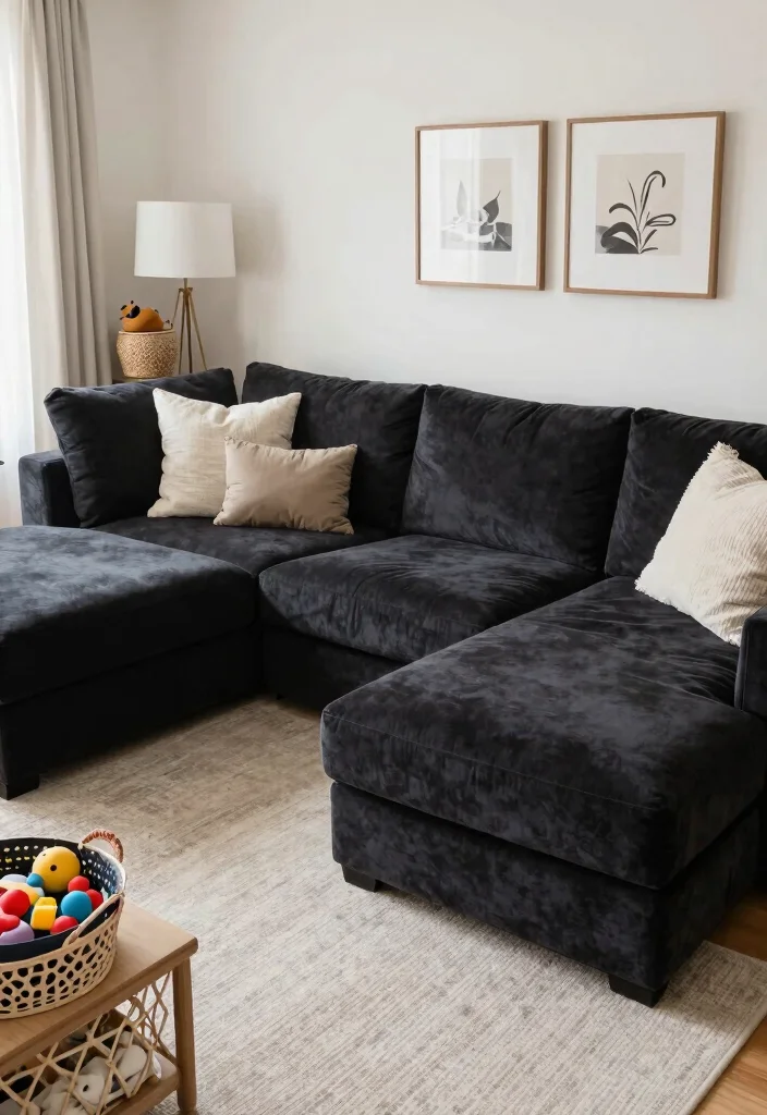 18 L-Shape Couch Living Room Layout and Furniture Arrangement - 17. Family-Friendly Design: Durable Materials 1