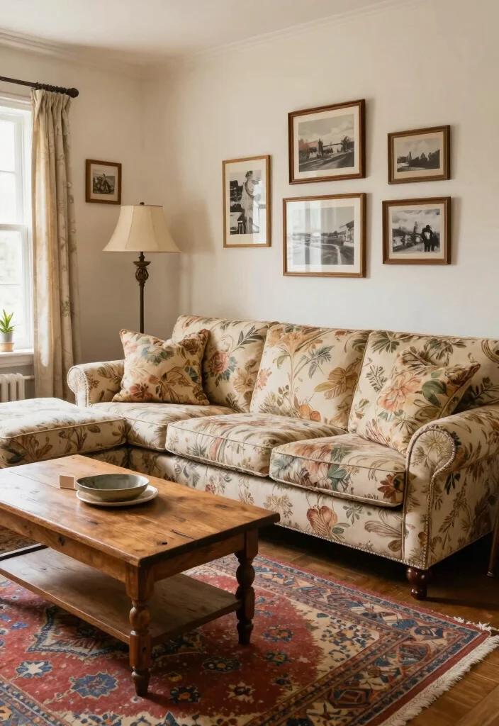 18 L-Shape Couch Living Room Layout and Furniture Arrangement - 6. Vintage Vibes: Retro Charm 1