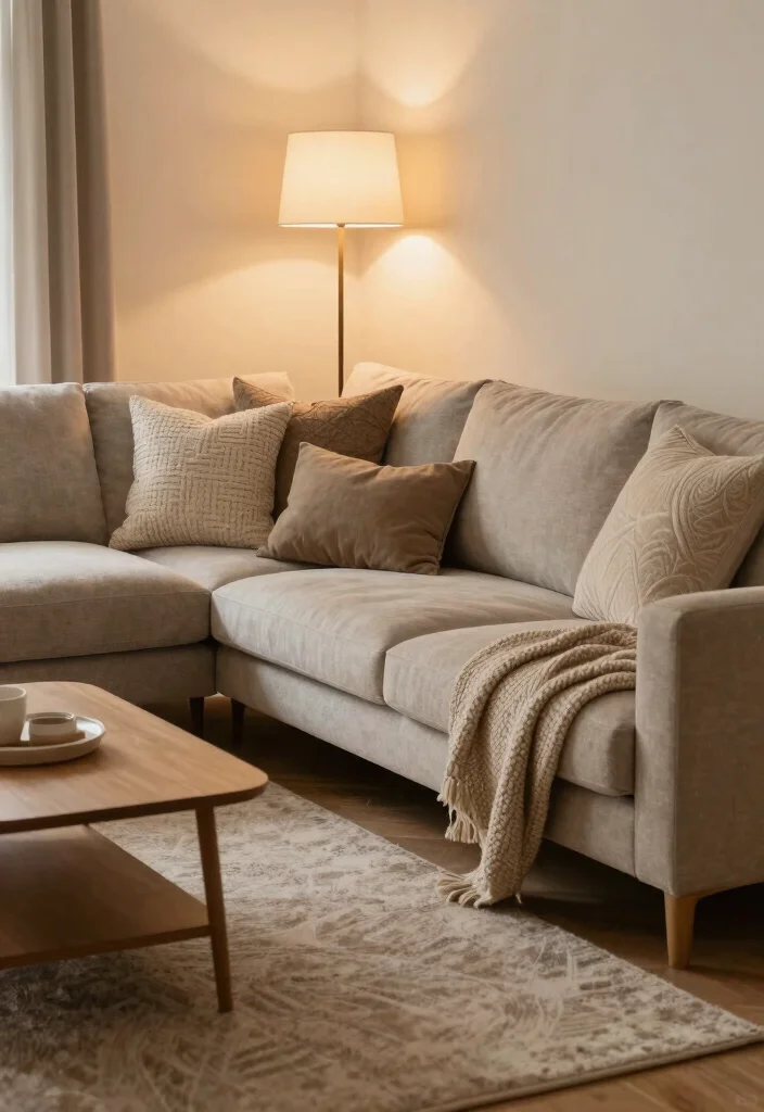 18 L-Shape Couch Living Room Layout and Furniture Arrangement - 9. Layered Textures: Cozy Comfort 1