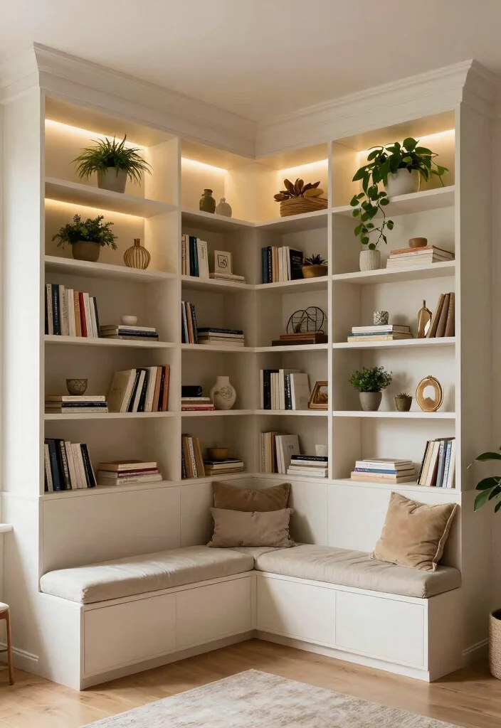 18 L-Shaped Living Room Layout and Furniture Placement Tips - 14. Consider Built-In Solutions 1