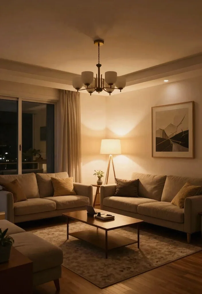 18 Living Room Furniture Arrangement Ideas for Open Floor Plan - 14. Layer Lighting 1