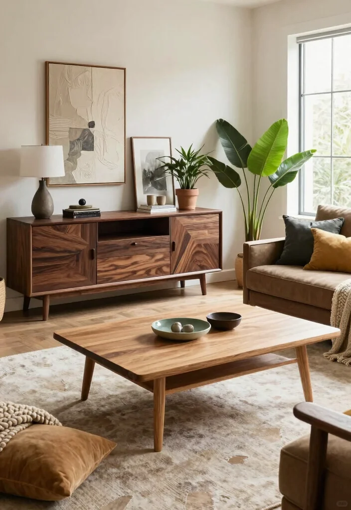 18 Mixing Dark and Light Wood Furniture in Living Room - 1. Embrace Layering Textures 1