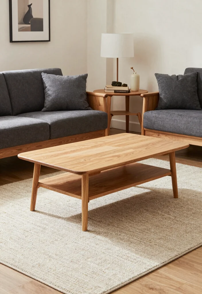 18 Mixing Dark and Light Wood Furniture in Living Room - 11. Use Area Rugs 1