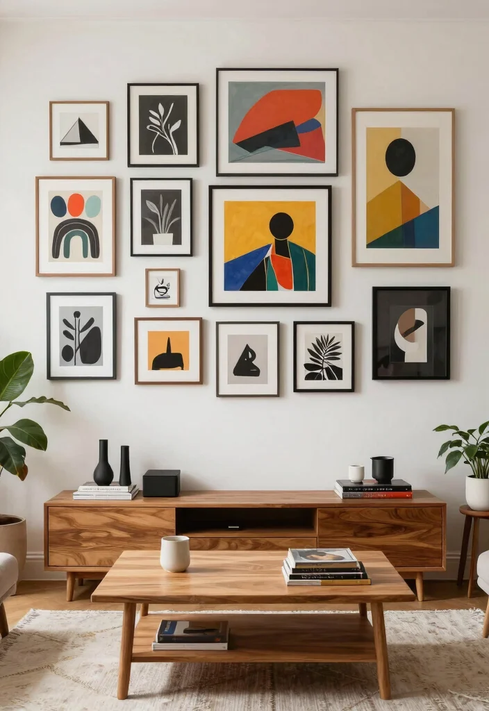 18 Mixing Dark and Light Wood Furniture in Living Room - 14. Personalize with Art 1