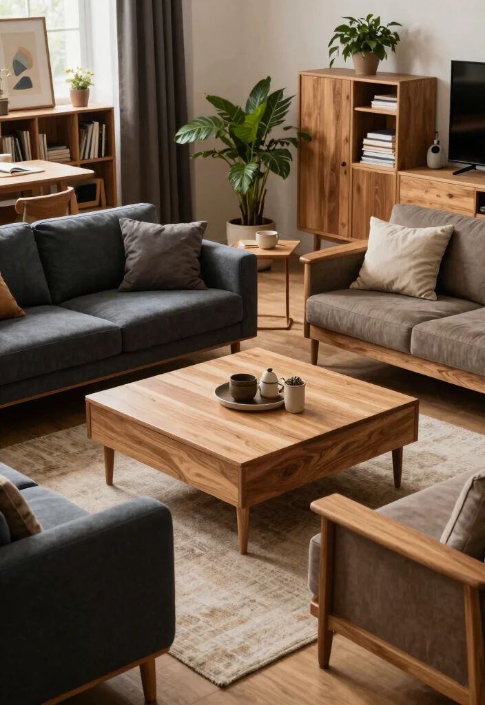 18 Mixing Dark and Light Wood Furniture in Living Room - 15. Create a Multi-Functional Space 1