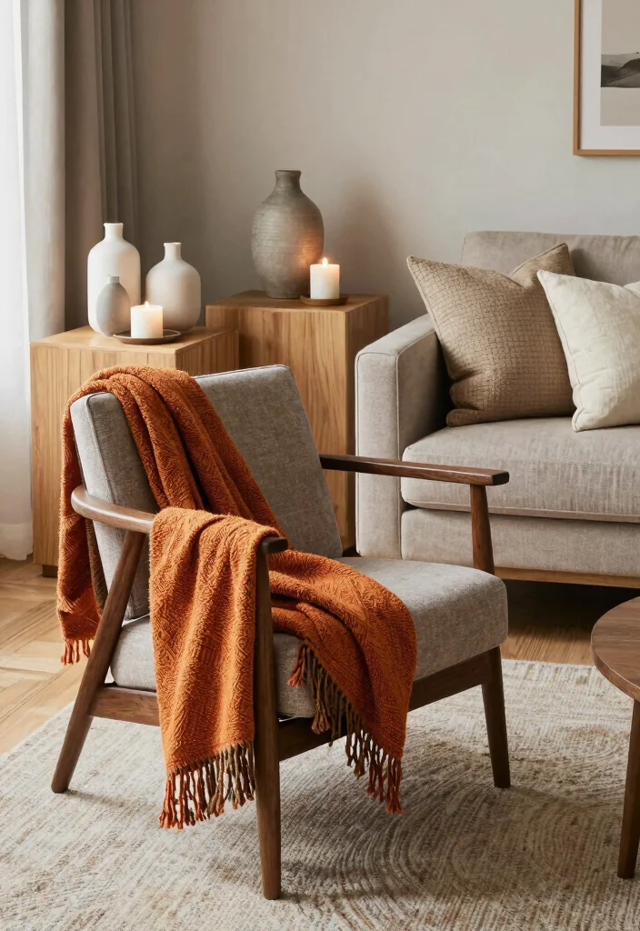 18 Mixing Dark and Light Wood Furniture in Living Room - 9. Accessorize Thoughtfully 1