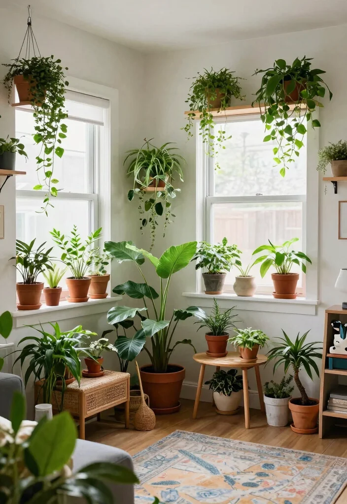 18 Small Apartment Living Room Layout and Furniture Arrangement Ideas - 13. Indoor Plants 1