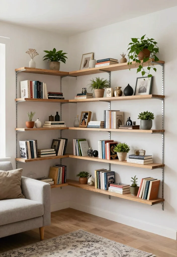 18 Small Apartment Living Room Layout and Furniture Arrangement Ideas - 16. Open Shelving 1