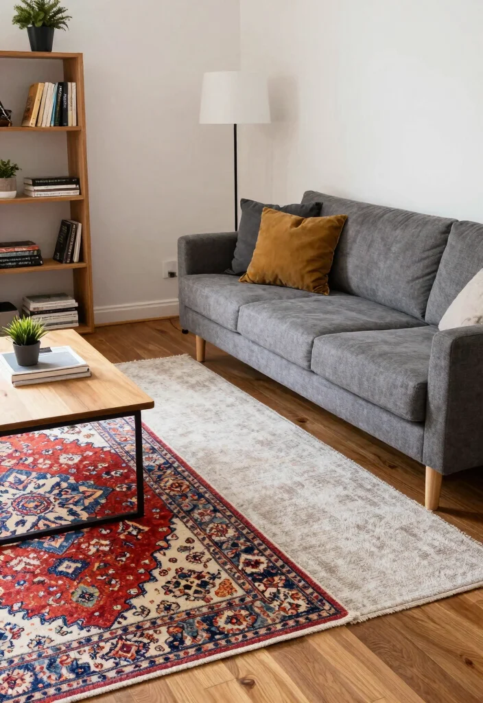18 Small Apartment Living Room Layout and Furniture Arrangement Ideas - 3. Zoning with Rugs 1