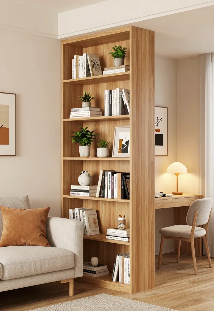 18 Space-Saving Furniture Ideas for Small Living Rooms - 7. Bookcase Room Dividers: Functional and Aesthetic 1