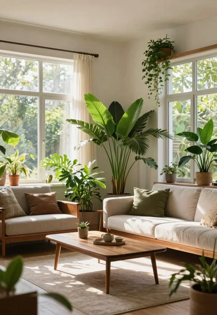 18 Sustainable Mid-Century Modern Living Room Furniture Ideas - 12. Biophilic Design Elements 1