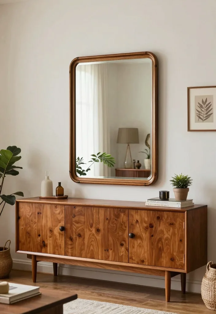 18 Sustainable Mid-Century Modern Living Room Furniture Ideas - 13. Vintage Mirrors 1