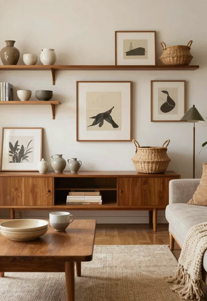 18 Sustainable Mid-Century Modern Living Room Furniture Ideas - 18. Thoughtfully Curated Accessories 1