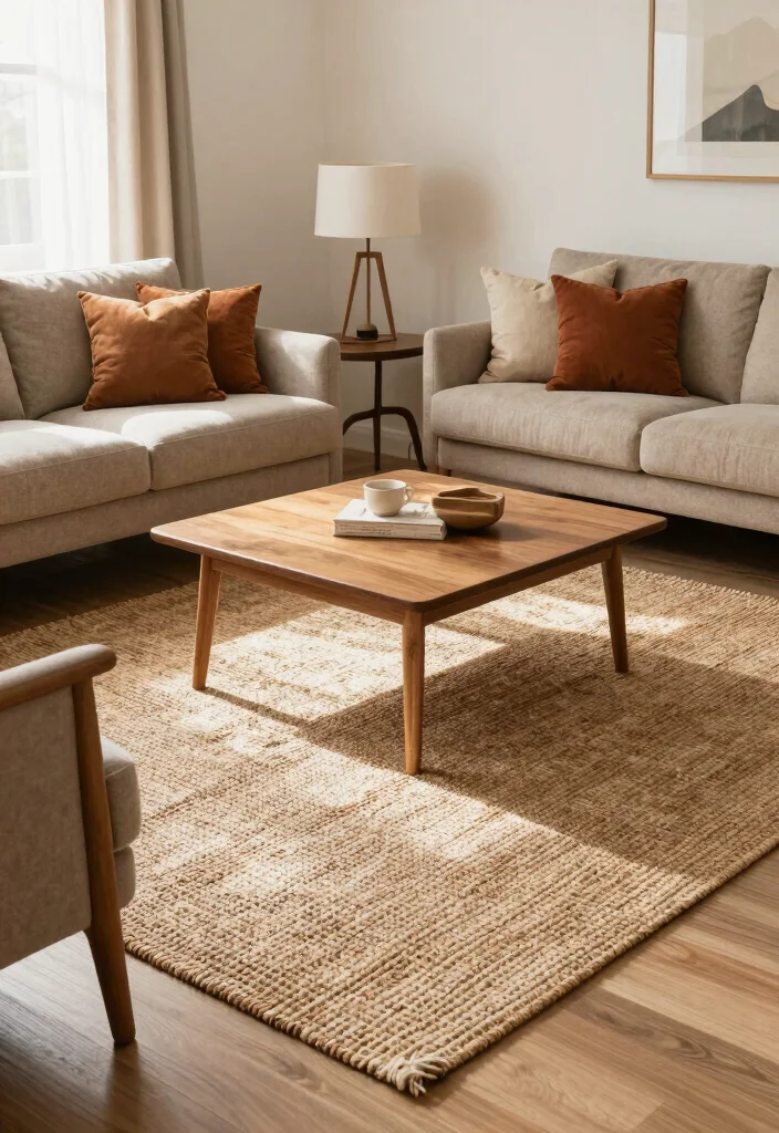 18 Sustainable Mid-Century Modern Living Room Furniture Ideas - 6. Sustainable Rugs 1