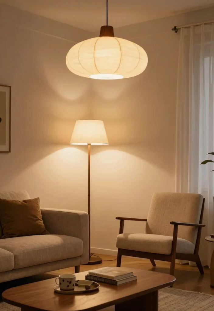 18 Sustainable Mid-Century Modern Living Room Furniture Ideas - 7. Vintage Lighting Fixtures 1