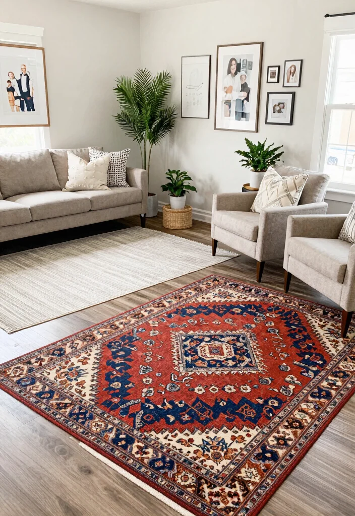 18 Two Seating Areas Living Room Layout and Furniture Arrangement - 3. Divided Spaces with Rugs 1