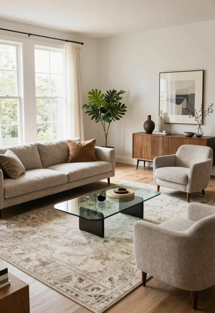 18 Two Seating Areas Living Room Layout and Furniture Arrangement - 5. Floating Furniture Arrangement 1