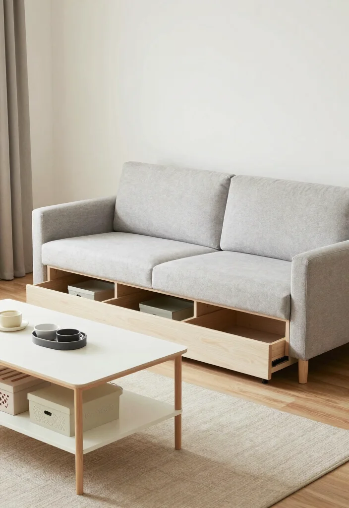 18 Ways to Arrange Furniture in a Small Living Room - 14. Utilize Under-Furniture Storage 1