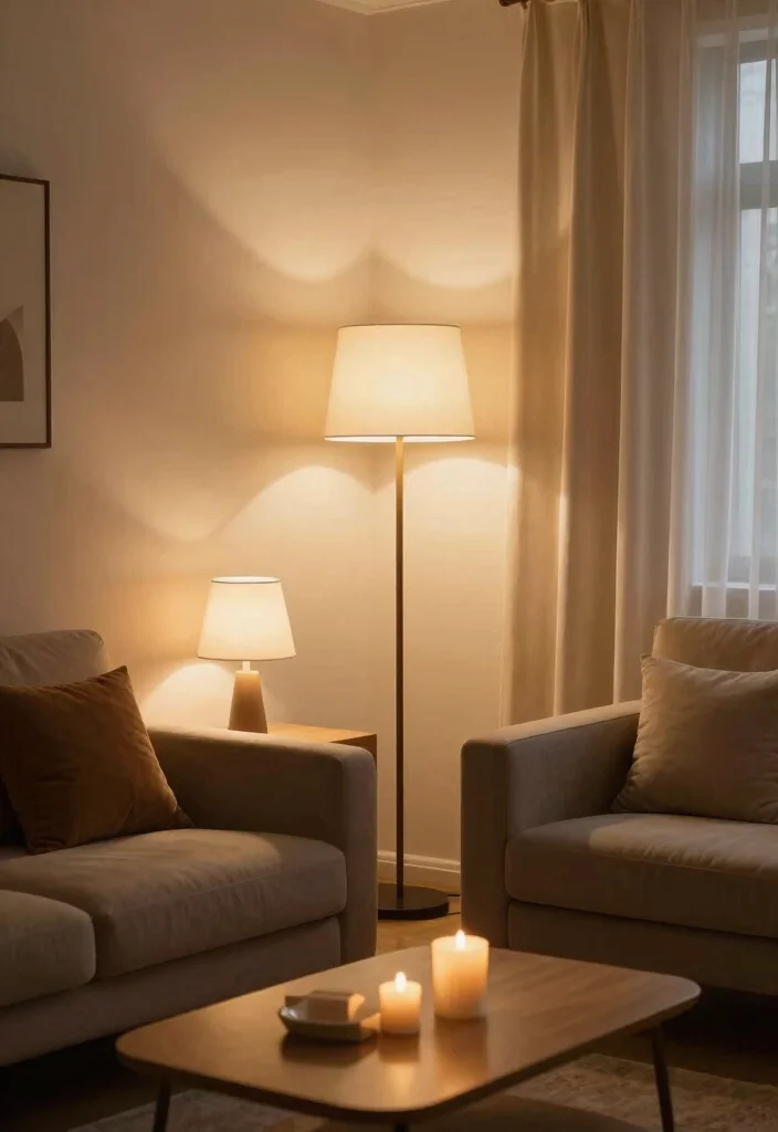 18 Ways to Arrange Furniture in a Small Living Room - 15. Add Soft Lighting 1