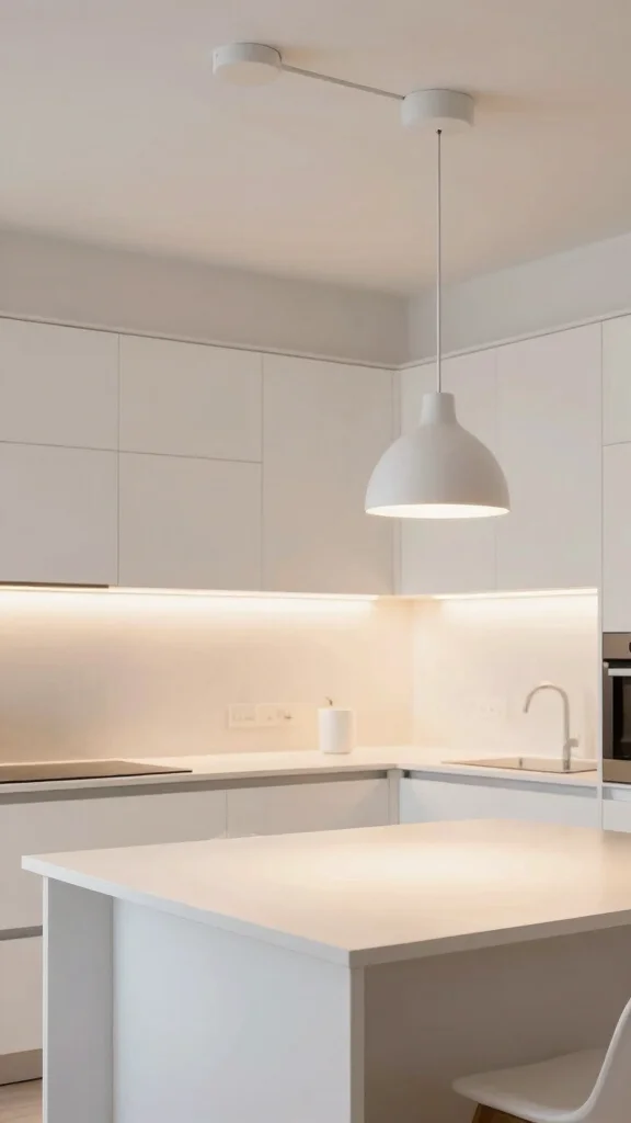 18 White Kitchen Design Ideas: Clean, Bright, and Timeless - 6. Minimalist Lighting Fixtures 1