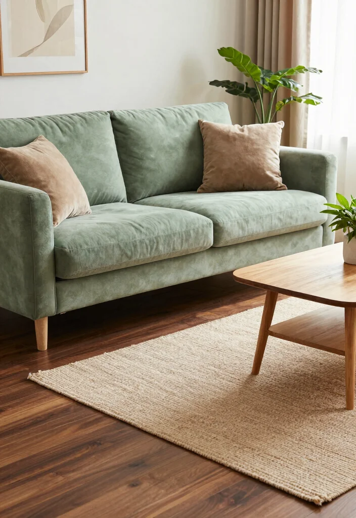 19 Dark Wood Floors Living Room Furniture Color Schemes - 19. Subtle Sage and Light Brown 1