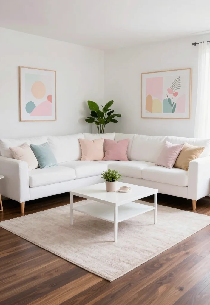 19 Dark Wood Floors Living Room Furniture Color Schemes - 5. Bright Whites and Pastels 1