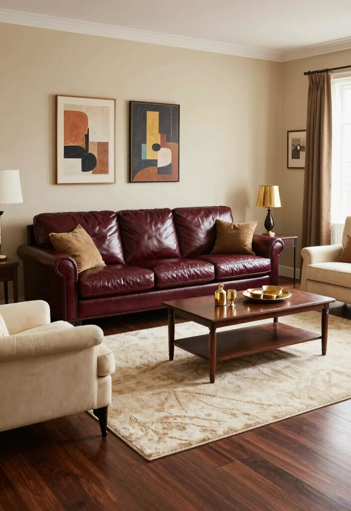 19 Dark Wood Floors Living Room Furniture Color Schemes - 8. Rich Burgundy and Cream 1