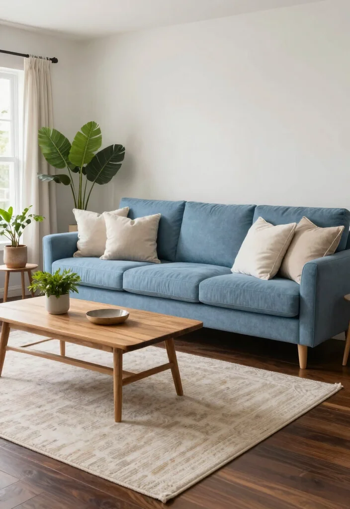 19 Dark Wood Floors Living Room Furniture Color Schemes - 9. Soft Blue and Beige 1