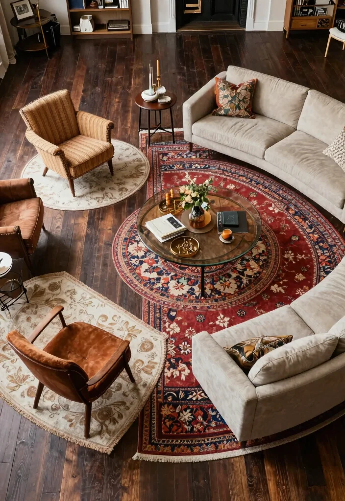 19 Dark Wood Floors Living Room Furniture Ideas - 14. Funky Furniture Arrangements 1