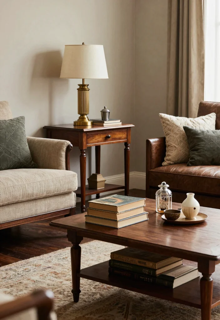 19 Dark Wood Floors Living Room Furniture Ideas - 16. Vintage Accents 1