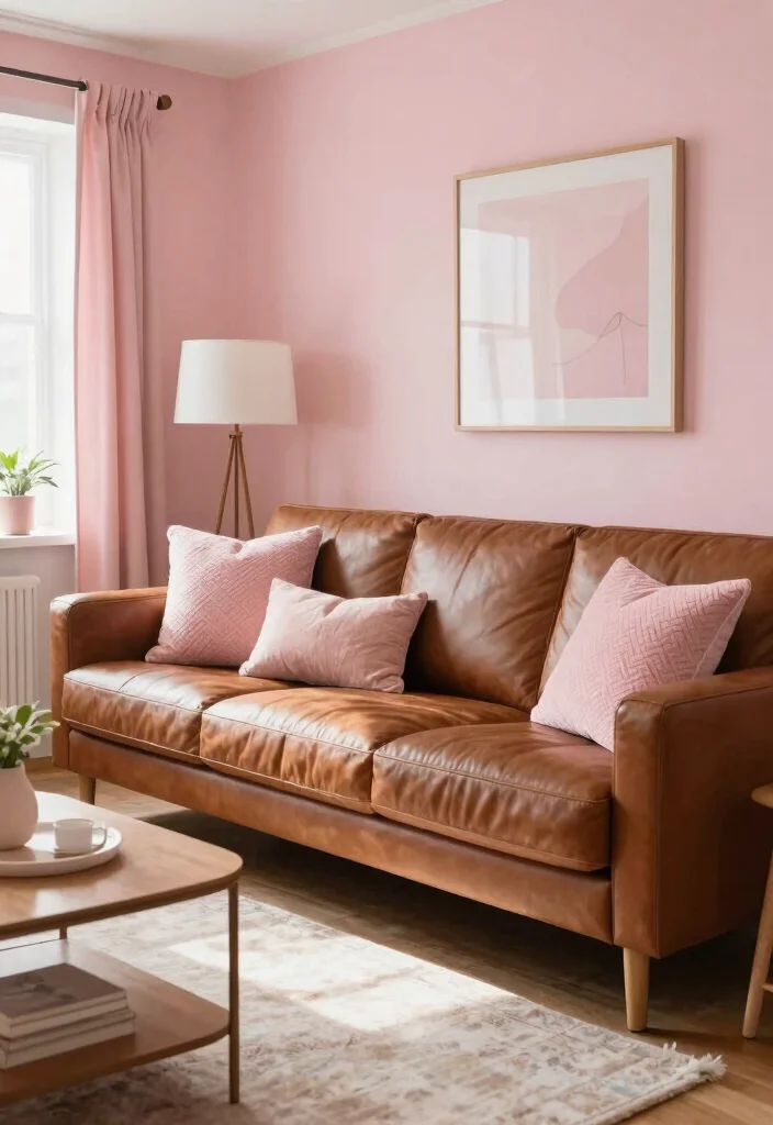 19 Eco-Friendly Paint Colors for Living Room with Brown Furniture - 10. Blush Pink 1