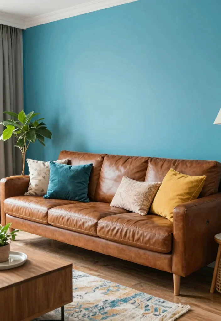 19 Eco-Friendly Paint Colors for Living Room with Brown Furniture - 12. Aqua Blue 1