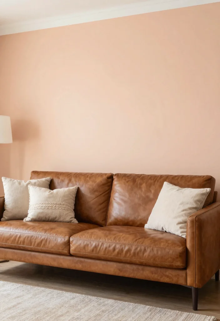 19 Eco-Friendly Paint Colors for Living Room with Brown Furniture - 13. Soft Peach 1