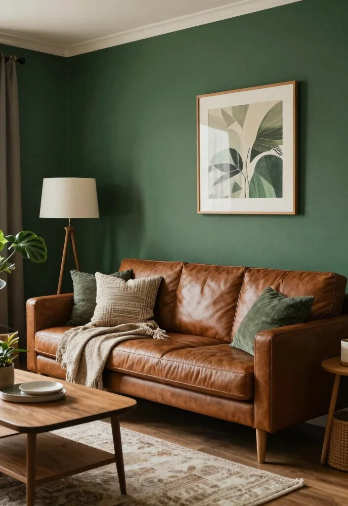19 Eco-Friendly Paint Colors for Living Room with Brown Furniture - 14. Deep Forest Green 1
