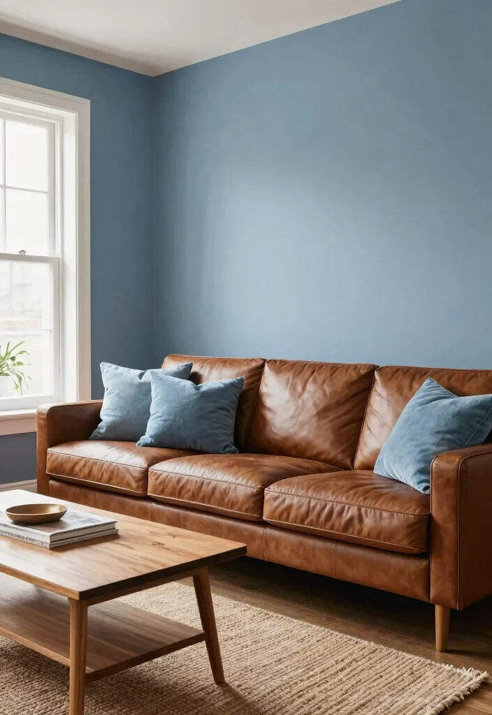 19 Eco-Friendly Paint Colors for Living Room with Brown Furniture - 2. Dusty Blue 1