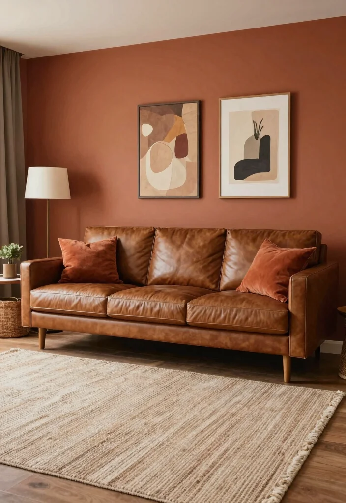 19 Eco-Friendly Paint Colors for Living Room with Brown Furniture - 7. Terracotta 1
