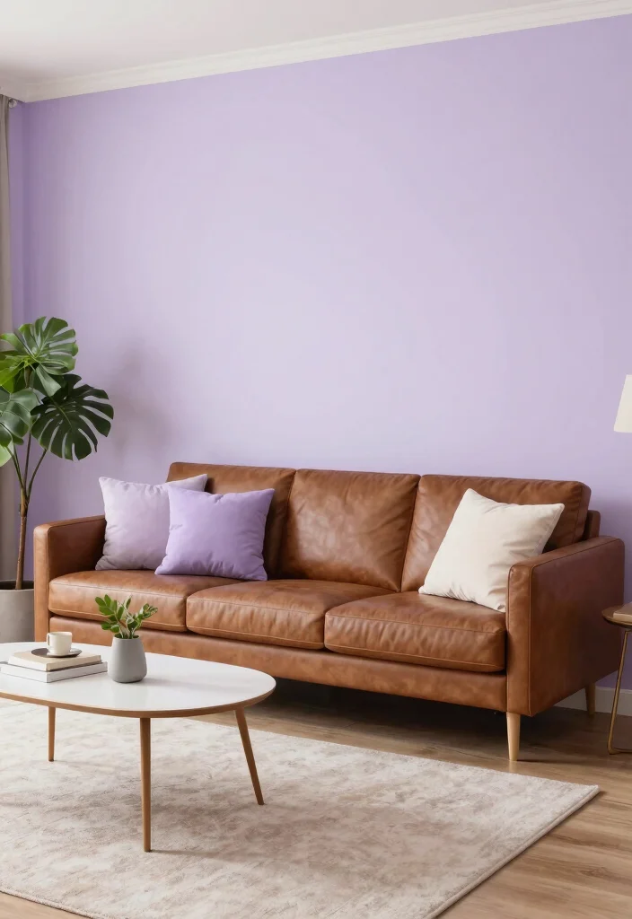 19 Eco-Friendly Paint Colors for Living Room with Brown Furniture - 8. Pale Lavender 1