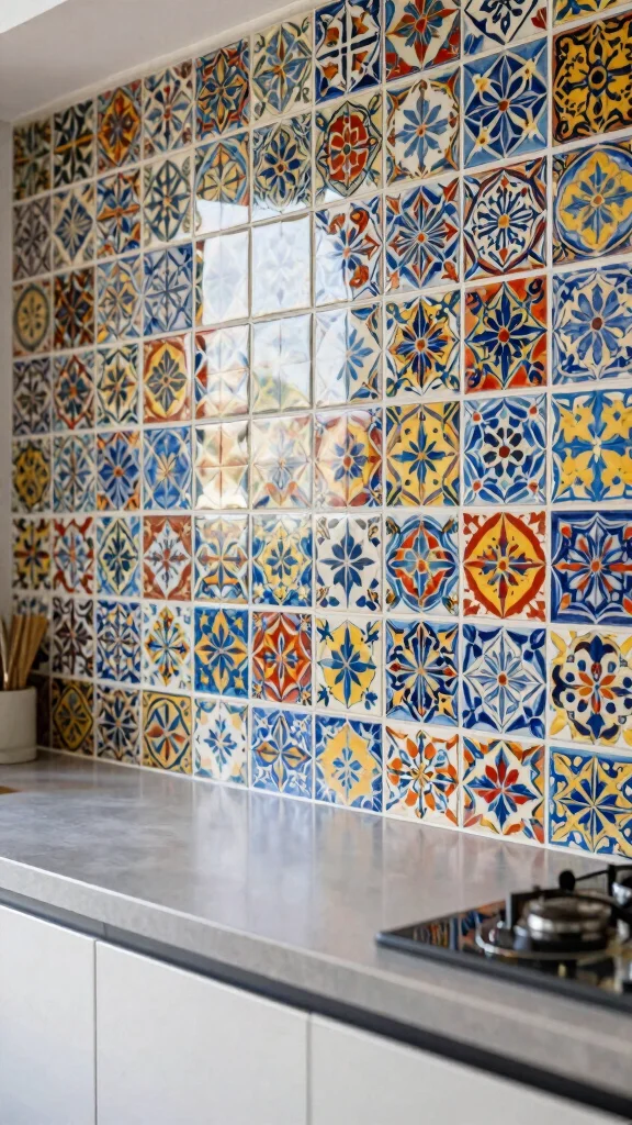 19 Kitchen Wall Design Ideas: Paint, Wallpaper & Accent Features - 10. Artistic Tiled Backsplash 1