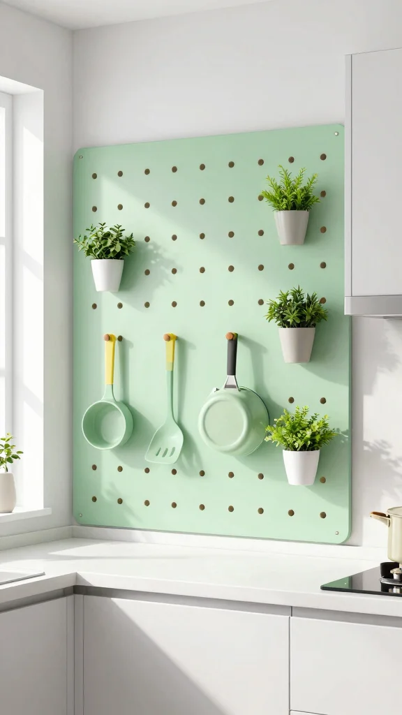 19 Kitchen Wall Design Ideas: Paint, Wallpaper & Accent Features - 16. Minimalist Pegboard Organizers 1