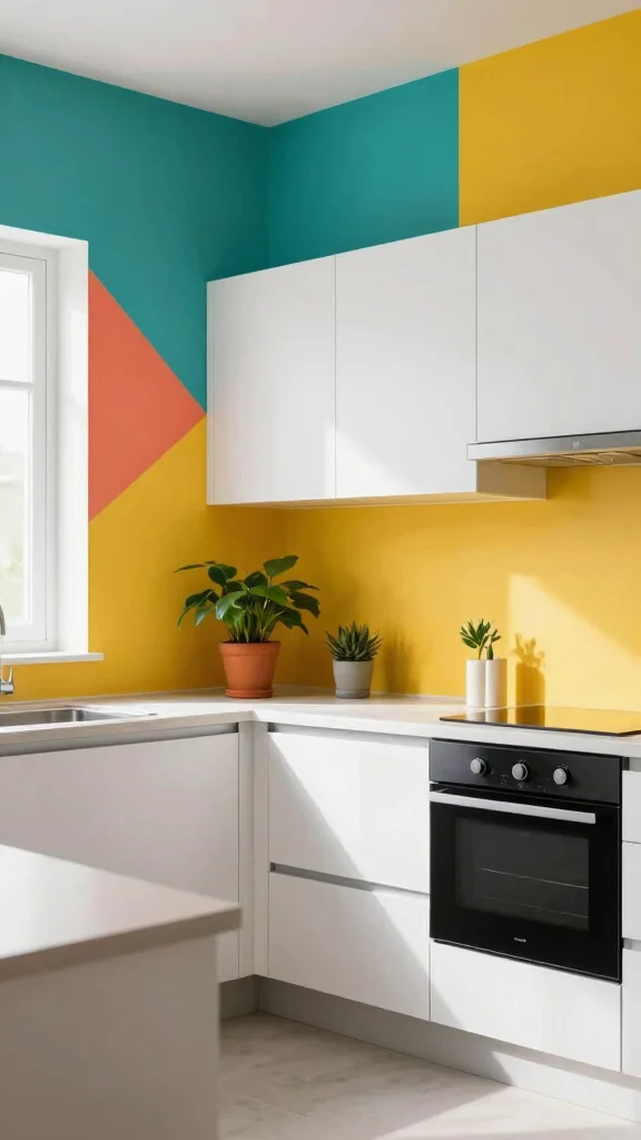 19 Kitchen Wall Design Ideas: Paint, Wallpaper & Accent Features - 19. Bold Color Blocks 1