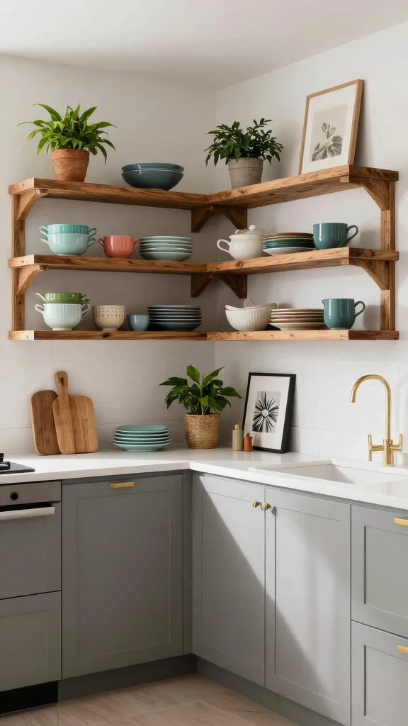 19 L-Shaped Kitchen Design Ideas: Efficient Layouts for Modern Homes - 18. Elegant Open Shelving 1